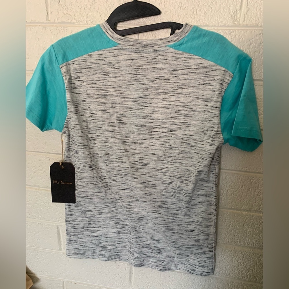 Gray and Teal Short Sleeve Henley Shirt - Picture 4 of 6
